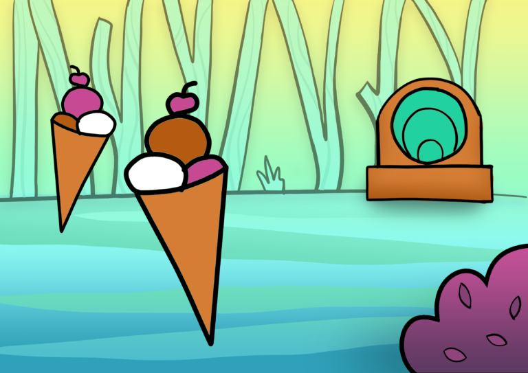 bij glijbaan, eerste vraag in bosje